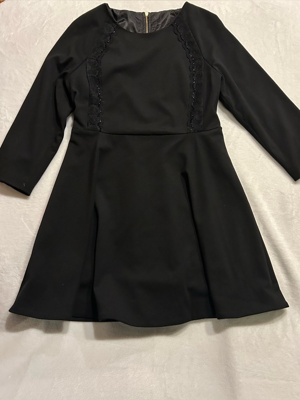 season.y Mini Skater style Black Fit & Flare Dress 3/4 Sleeve Lace Zip Lined M